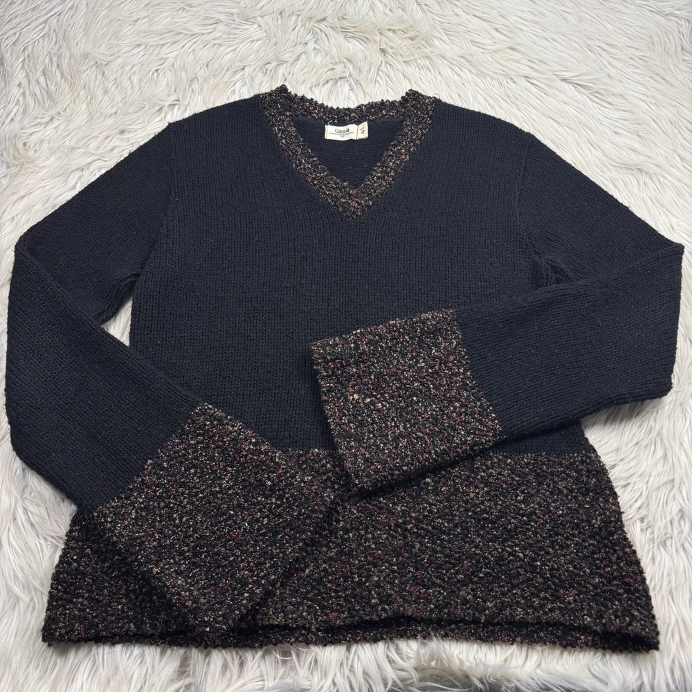 Oona Women's M / L Colorblock Marled V-Neck Sweater Whimsigoth Grunge Black